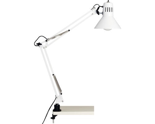 Witte bureaulamp met zwenkarm en tafelklem
