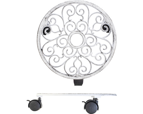 Plantenroller van metaal met wielen en decoratief patroon