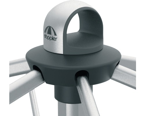 Detailopname van een parasolvoet met Doppler logo