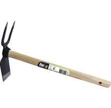 Dubbele hak met houten steel voor de tuin