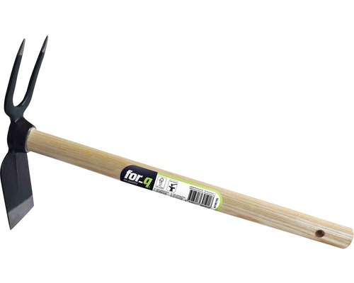 Dubbele hak met houten steel voor de tuin