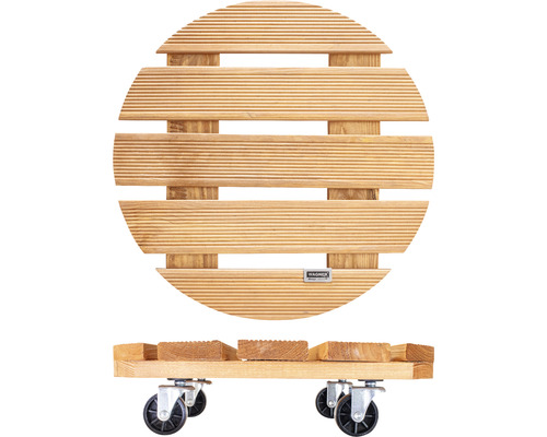 Ronde plantenroller van hout met wielen