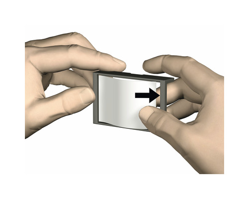 Illustratie: handen schuiven folie in een frame.