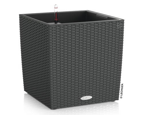 LECHUZA All-in-One Set Plantenbak Cottage Cube Kunststof graniet 30x30x30 cm Vierkante plantenbak met irrigatiesysteem en waterniveau-indicator