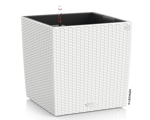 LECHUZA All-in-One Set Plantenbak Cube Kunststof Wit 30 cm x 30 cm x 30 cm Witte, vierkante plantenbak met irrigatiesysteem en waterniveau-indicator