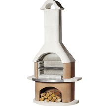 Barbecue van steen met houtblokken