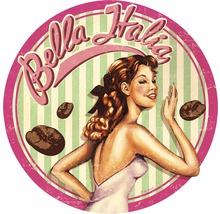 Bella Italia illustratie met vrouw en koffiebonen