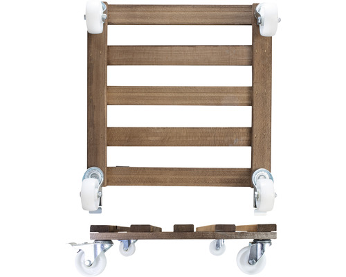Verrijdbare plantenonderzetter van hout met wielen