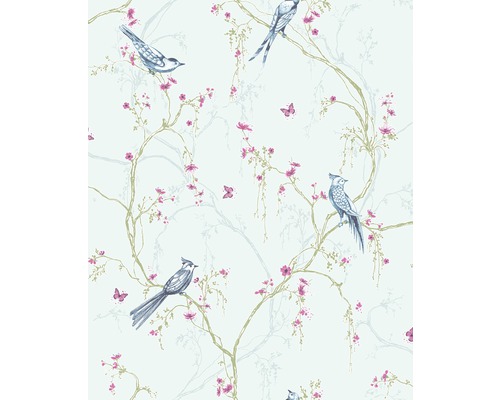 SUPERFRESCO EASY Vliesbehang 101843 vogels blauw Behang met vogel-, vlinder- en bloemmotief