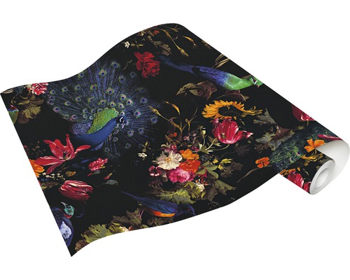 Rol behang met pauwen- en bloemenmotief