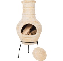 Terrashaard van terracotta met hout en metalen standaard