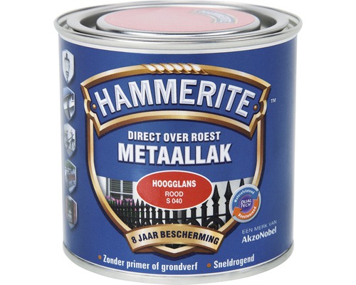 HAMMERITE Metaallak hoogglans rood S040 250 ml Hammerite metaallak, direct over roest, hoogglans