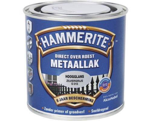 HAMMERITE Metaallak hoogglans zilvergrijs S015 250 ml Hammerite metaallak, zilverkleurig, hoogglans