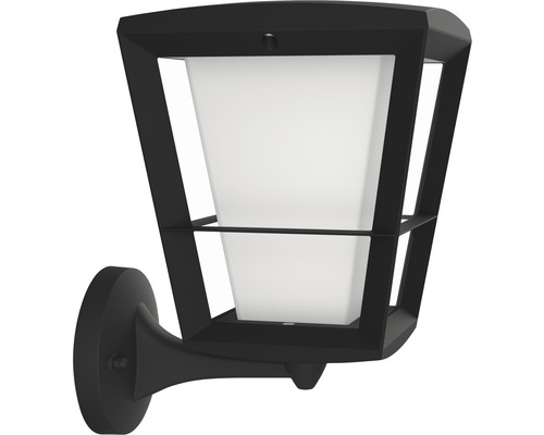 Zwarte wandlamp met geometrisch ontwerp en witte diffusor.