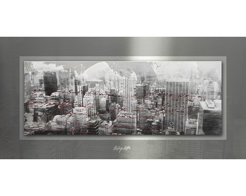 Wanddecoratie met stadsgezicht en wereldkaart