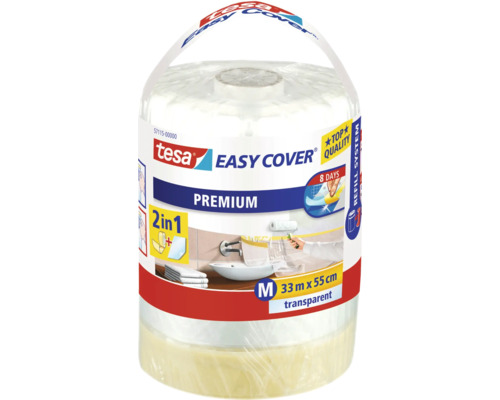 TESA Easy Cover premium 2 in 1 navulverpakking tape en afdekfolie transparant M 33 m x 55 cm