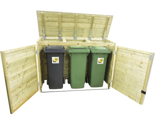 LUTRABOX Containerberging voor 3 containers 2x 140 L + 1x 240 L, 187x90x125 cm Houten afvalcontainerberging met drie afvalcontainers