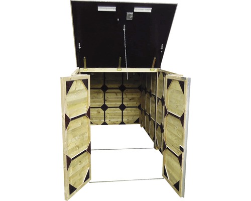 Open houten opslagbox met deksel en deuren