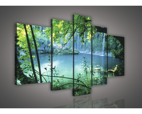 Meerdelige wanddecoratie met watervalmotief en weelderige vegetatie