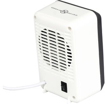 Achteraanzicht van een elektrische kachel voor binnenshuis met aan/uit-schakelaar en waarschuwingssymbool voor hete oppervlakken