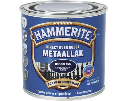 HAMMERITE Metaallak hoogglans standblauw S028 250 ml Hammerite metaallak, direct over roest, hoogglans