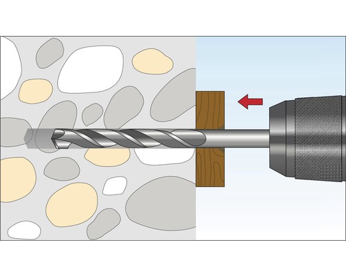 Illustratie van een boormachine die in een muur boort