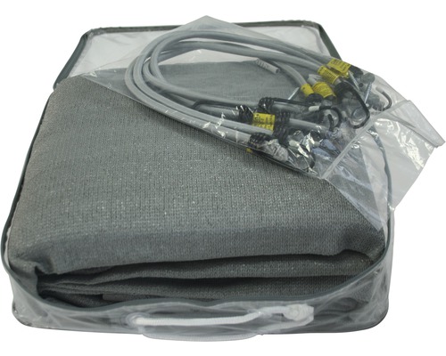 Zonnescherm met accessoires in transparante tas