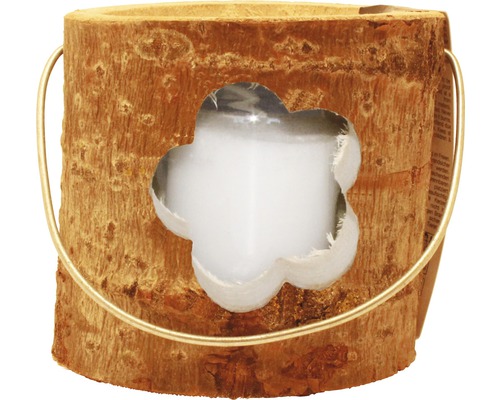 HOUSE OF RUSTIC Lantaarn Bloem hout Ø 18 cm H 15 cm Houten windlicht met bloemuitsparing en metalen handvat