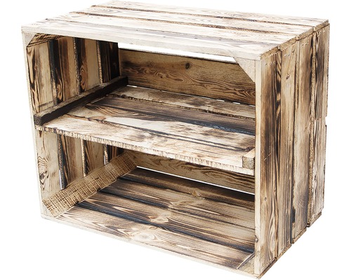 VINTAGE MÖBEL Vintage fruitkist gevlamd met plank 50x40x30 cm VINTAGE MÖBEL Vintage fruitkist gevlamd met plank 50x40x30 cm