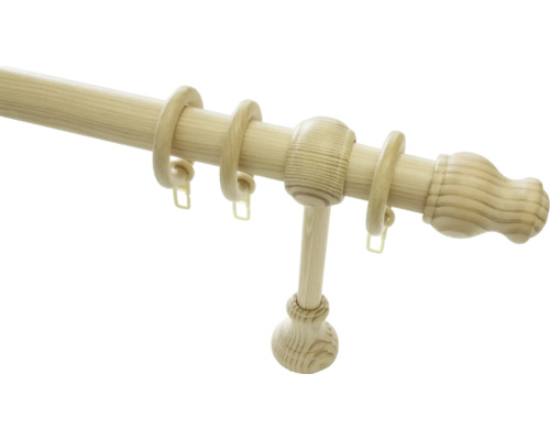 GARDINIA Gordijnroede Lugano hout ø 28 mm 120 cm Houten gordijnroede met ringen en steun