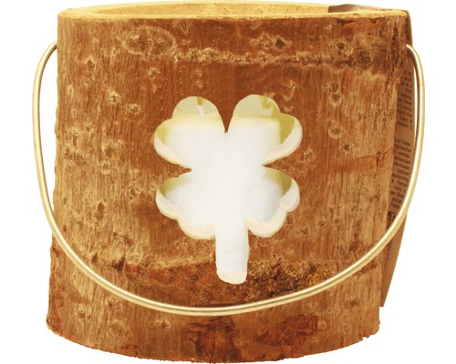 HOUSE OF RUSTIC Lantaarn Klaver hout Ø 18 cm H 15 cm Houten windlicht met klaverbladmotief en handvat