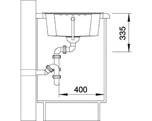 Tekening van een wastafel met maatvoering voor installatiedoeleinden