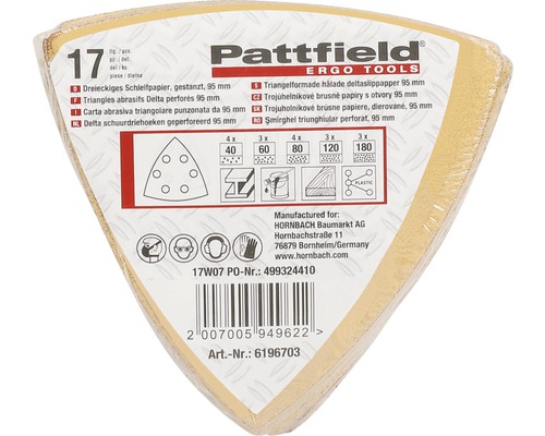 Pattfield Delta schuurdriehoeken geperforeerd 95 mm, 17 stuks