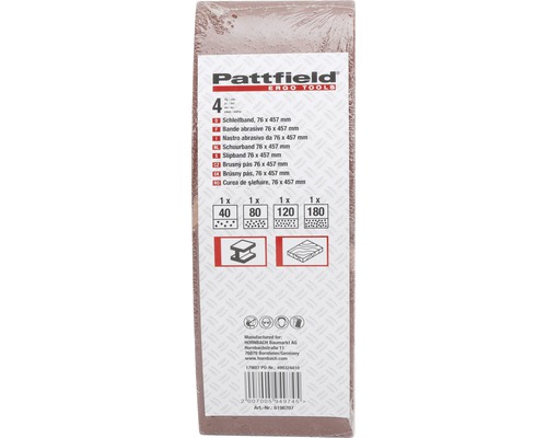 Pattfield schuurband set, 76x457 millimeter, korrel 40, 80, 120 en 180