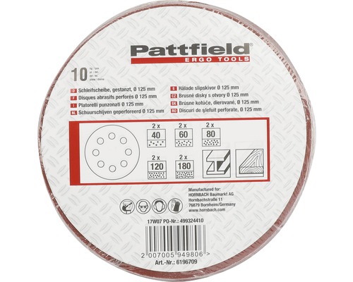 Pattfield schuurschijvenset met verschillende korrelgroottes, geperforeerd, diameter 125 mm