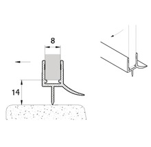 Technische tekening van een afdichtingsprofiel met afmetingen