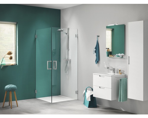 SEALSKIN Douchedeur I Am voor hoekinstap, 1 stuk 90x200 cm RVS Moderne badkamer met glazen douche, wastafel en spiegelkast
