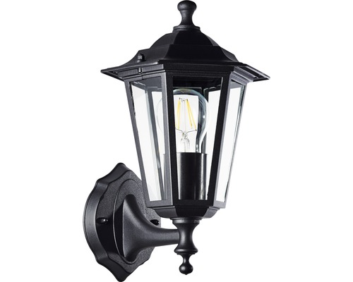 Zwarte buitenwandlamp in lantaarnstijl met helder glas