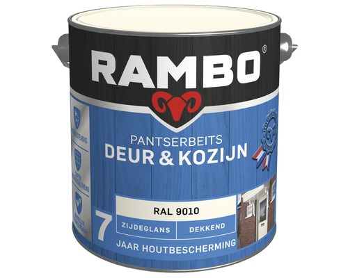 RAMBO Pantserbeits Deur & Kozijn zijdeglans dekkend RAL 9010 2,5 l Verf voor deuren en kozijnen in een verfemmer