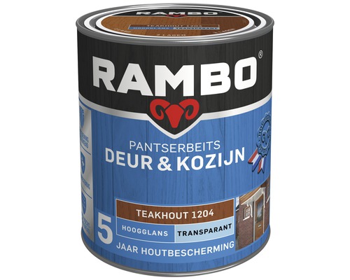 RAMBO Pantserbeits Deur & Kozijn hoogglans transparant teak 750 ml Rambo lakverf voor deuren en kozijnen, teakhoutkleurig, hoogglans, transparant