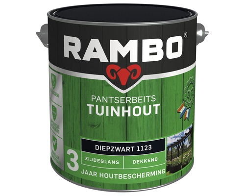 RAMBO Pantserbeits Tuinhout zijdeglans dekkend diepzwart 2,5 l Verf voor tuinhout van Rambo in verfemmer