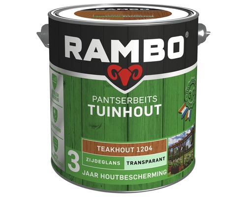 RAMBO Pantserbeits Tuinhout zijdeglans transparant teakhout 2,5 l Rambo lak voor tuinhout