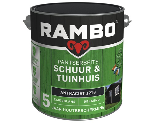 RAMBO Pantserbeits Schuur & Tuinhuis zijdeglans dekkend antraciet 2,5 l Verf voor schuren en tuinhuizen van Rambo in verfemmer