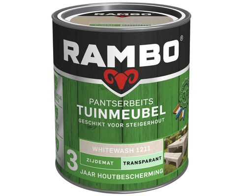 RAMBO Pantserbeits Tuinmeubel zijdemat transparant whitewash 750 ml Verf voor tuinmeubelen van Rambo in verpakking