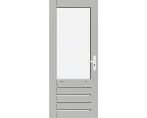 ARON Achterdeur gegrond AAD-HB70 78 x 211,5 cm, excl. glas & accessoires Grijze deur met glazen inzetstuk en lamellen