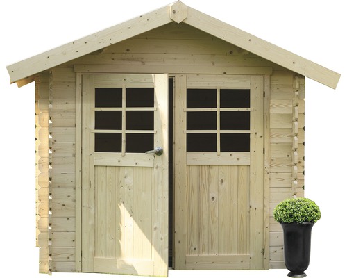 Houten tuinhuis met dubbele deur en ramen