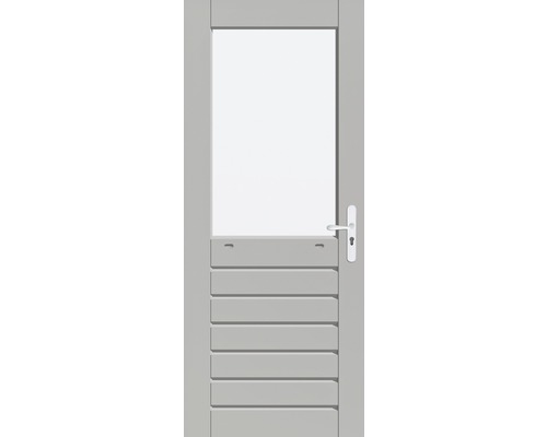 ARON Achterdeur gegrond AAD-HB90 78x211,5 cm, excl. glas & accessoires Grijze deur met glazen inzetstuk en horizontale lamellen