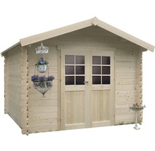 Houten tuinhuis met dubbele deur en ramen