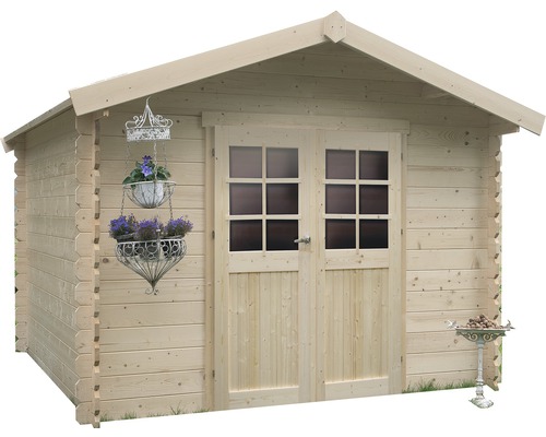 Houten tuinhuis met dubbele deur en ramen