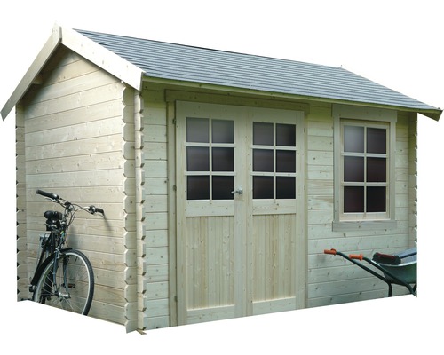 Houten tuinhuis met dubbele deur, raam en zadeldak